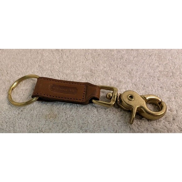 Vintage Coach Trigger Snap Key Ring Fob Leather Brown Brass Hardware Key Chain - Picture 1 of 7